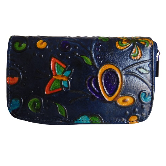 Billetera Doble Cuerpo En Cuero CALZADO GUERREROS CB-118 Azul Floral